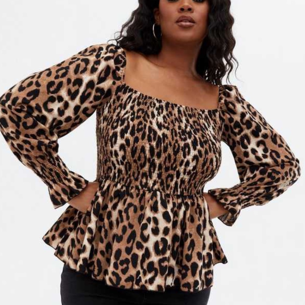 New Look Curves Leopard Peplum Blouse, Size 20